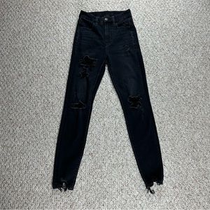 American Eagle Black Womens 0 Curvy Super Hi Rise Jegging Distressed Dream Jean